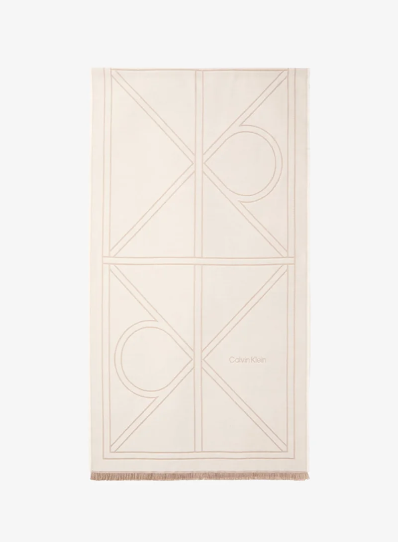 CALVIN KLEIN Emblem Fringed Shawl Scarf